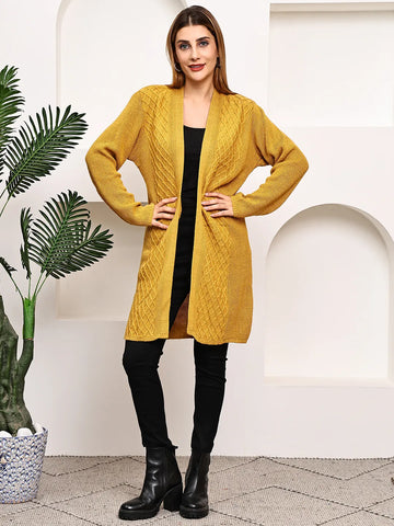 Mustard Cable-Knit Shrug for Women