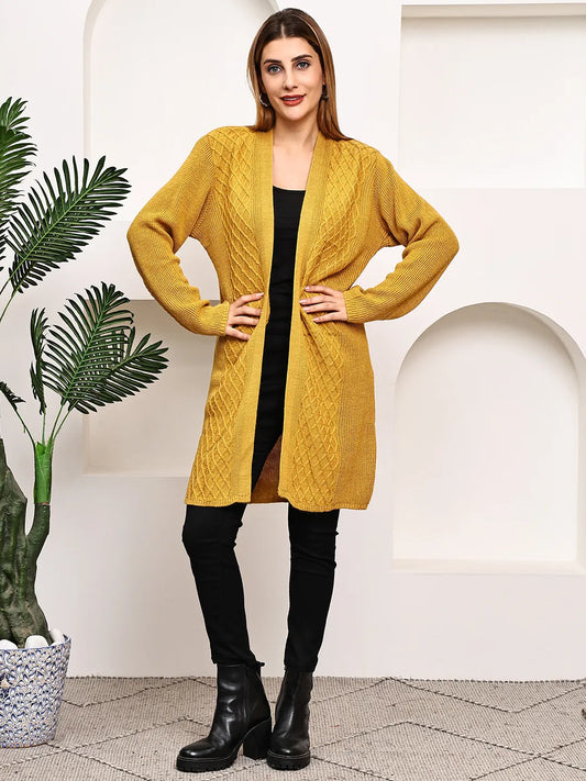 Mustard Cable-Knit Shrug for Women