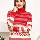 Red & Cream Graphic Patterned Turtleneck Sweater for Women – Geometric Jacquard