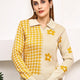 Beige & Mustard Floral Polo Sweater Top for Women – Jacquard Knit