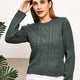 Dark Green Cable-Knit Round Neck Top