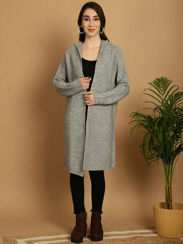 Heather Grey Cable-Knit Hoodie Shrug for Women