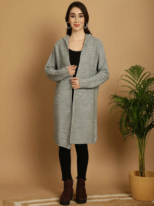 Heather Grey Cable-Knit Hoodie Shrug for Women