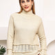 Cream High-Neck Cable Knit Sweater for Women – Soft Acrylic, Stylish Self-Design