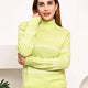 Lime Green Mock Neck Textured Knit Sweater for Women – Geometric Jacquard