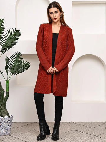 Brick Red Cable-Knit Shrug for Women
