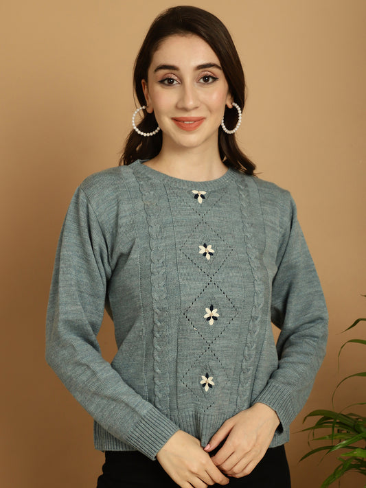 Powder Blue Women Embroidered Relaxed Fit Top