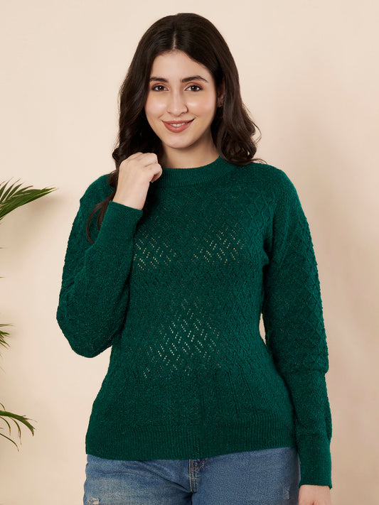 Emerald Openwork Textured Sweater