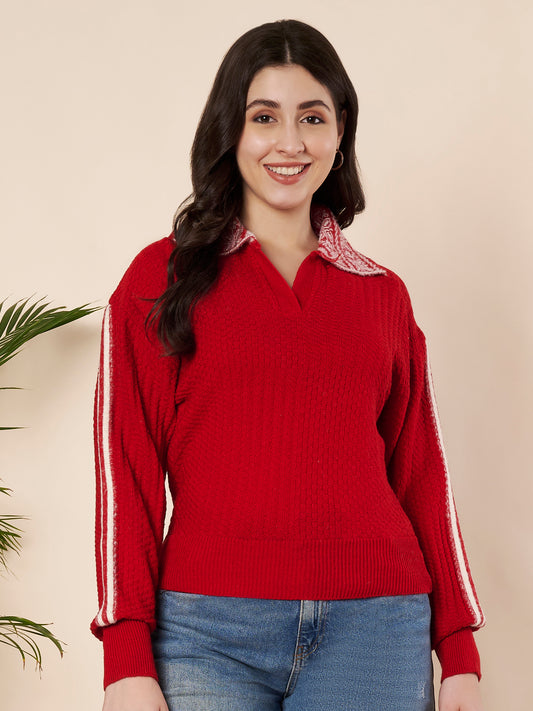 Scarlet Contrast Collar Knit Pullover