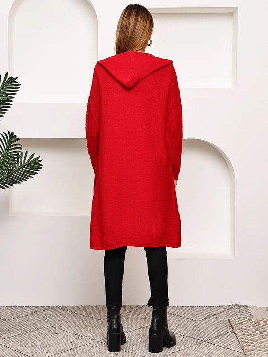 Red Cable-Knit Hoodie Shrug for Women