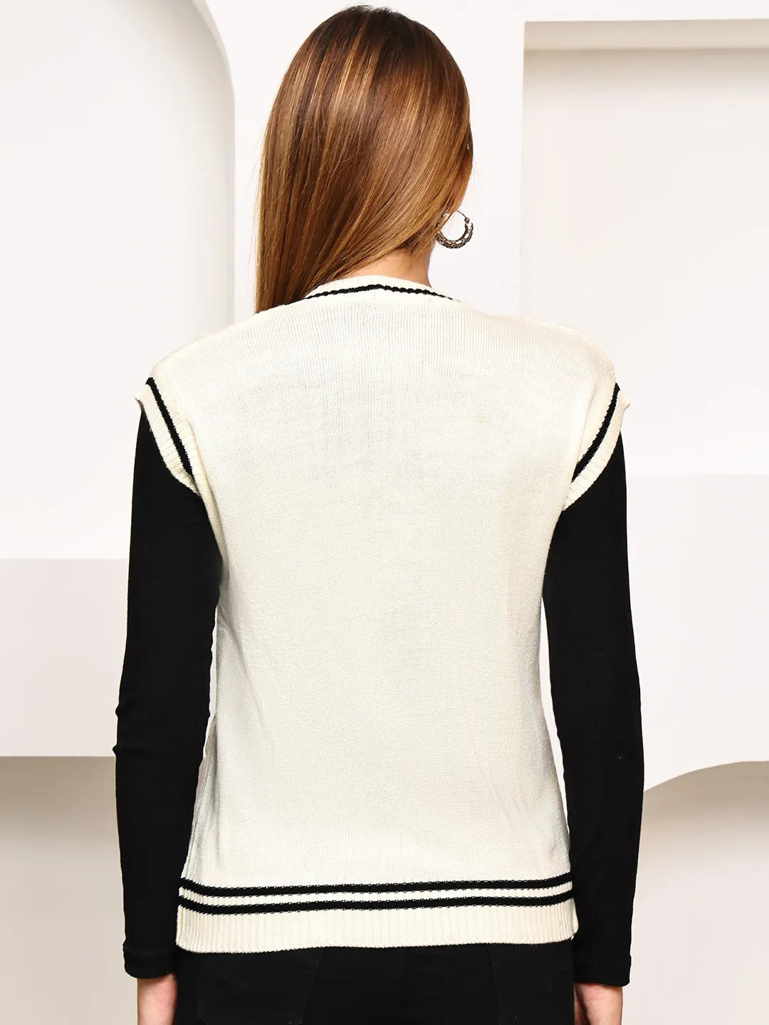 Cream Cable-Knit Varsity Sleeveless
