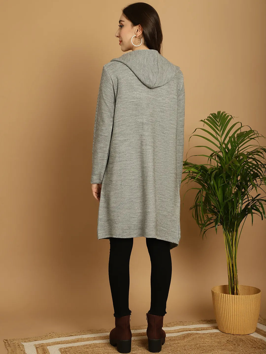 Heather Grey Cable-Knit Hoodie Shrug for Women