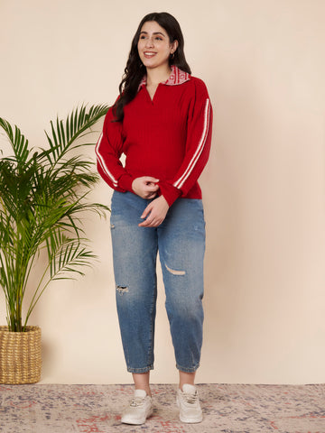 Scarlet Contrast Collar Knit Pullover