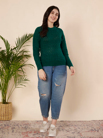 Emerald Openwork Textured Sweater