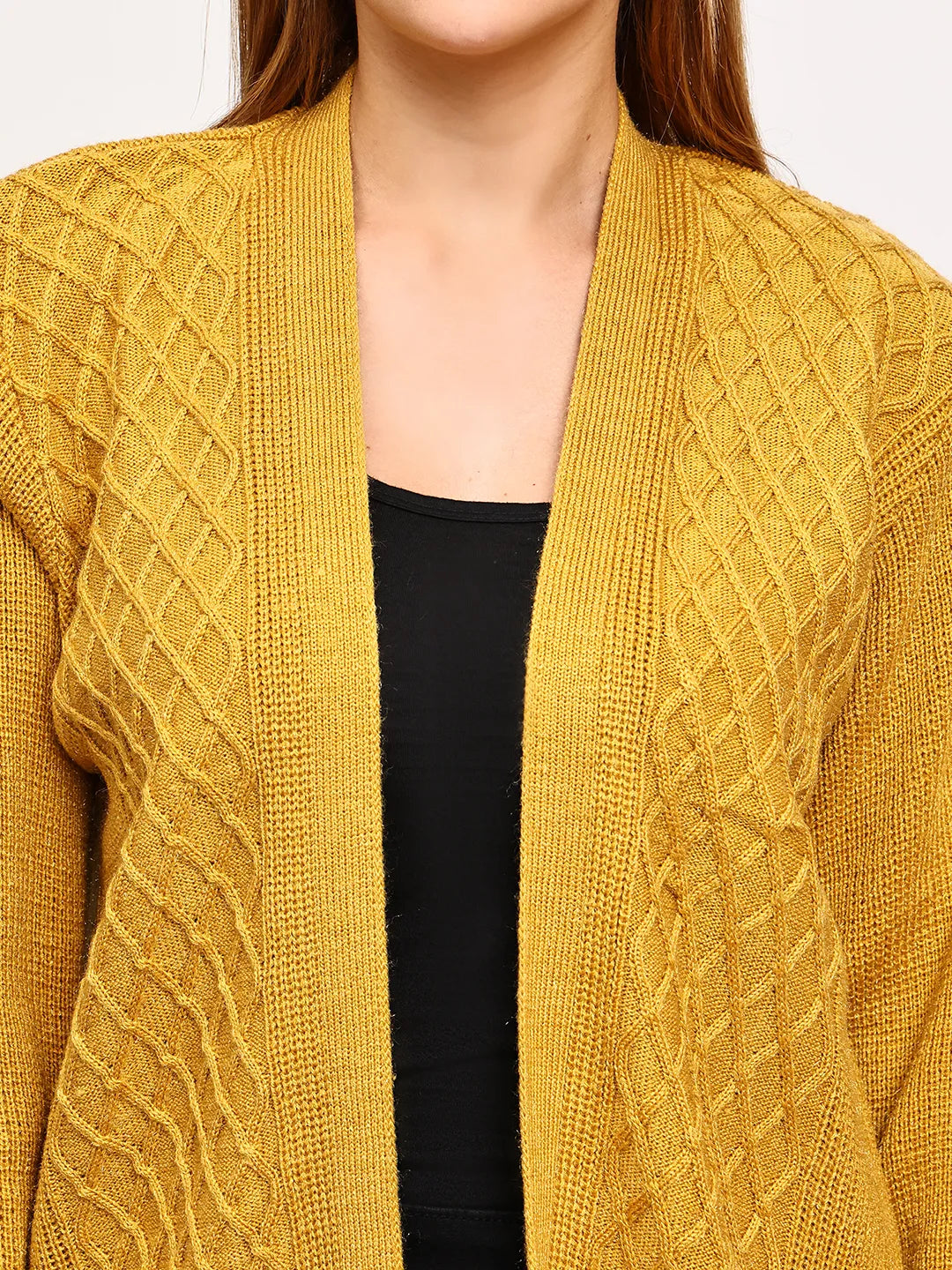 Mustard Cable-Knit Shrug for Women