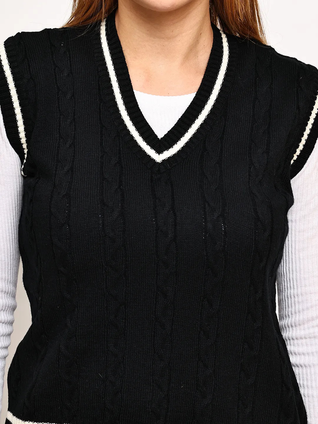 Black Cable-Knit Varsity Sleeveless