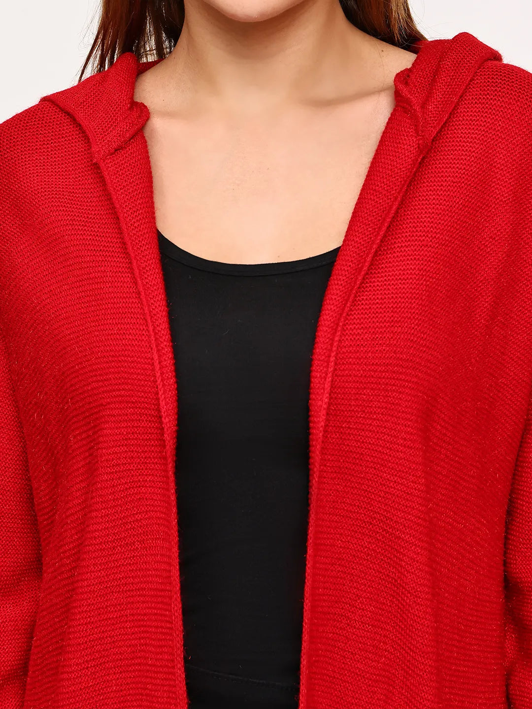 Red Cable-Knit Hoodie Shrug for Women