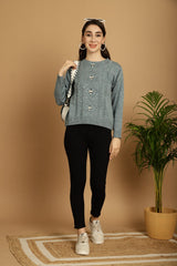 Powder Blue Women Embroidered Relaxed Fit Top
