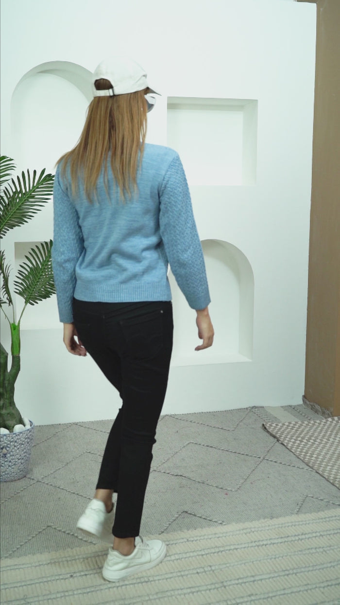 Powder Blue Women Embroidered Relaxed Fit Top